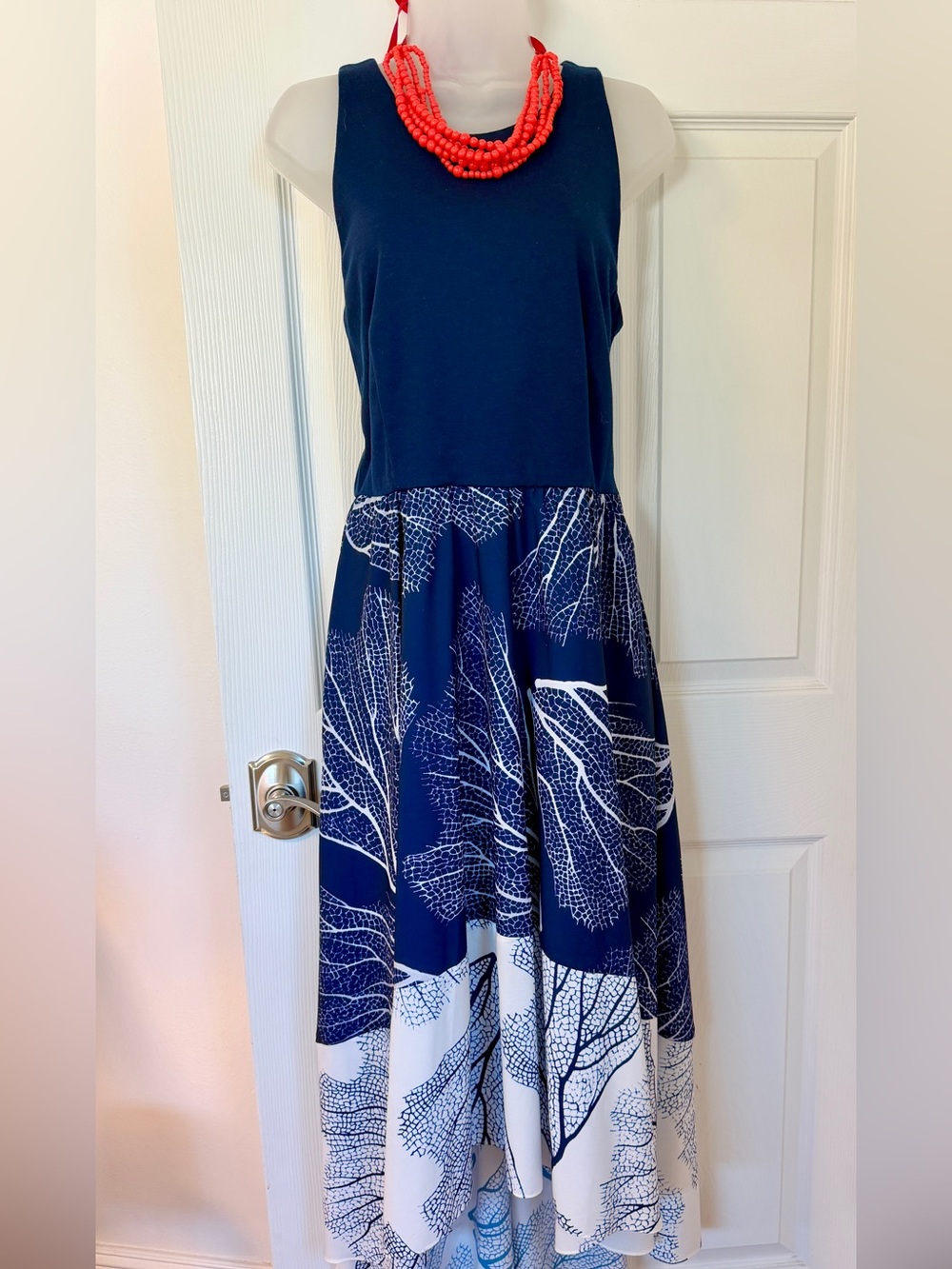 Hutch Navy and White Leaf-Print Maxi Dress
